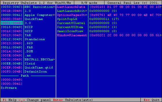 Registry UnDelete for Win98/ME screenshot